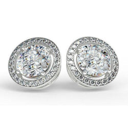 4.30 Carats Prong Set Real Diamond Ladies Stud Earrings White Gold 14K