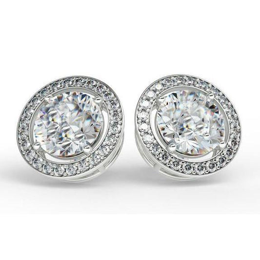 4.30 Carats Prong Set Real Diamond Ladies Stud Earrings White Gold 14K