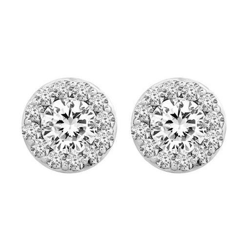 4.30 Carats Prong Set Real Diamond Lady Stud Halo Earrings White Gold 14K