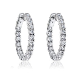 4.30 Carats Sparkling Real Brilliant Cut Diamonds Lady Hoop Earrings WG 14K