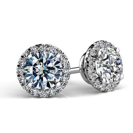 4.32 Carats Round Shaped Halo Natural Diamond Women Stud Earrings