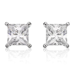 4.5 Ct Princess Cut Prong Set Real Diamond Stud Earring 14K White Gold