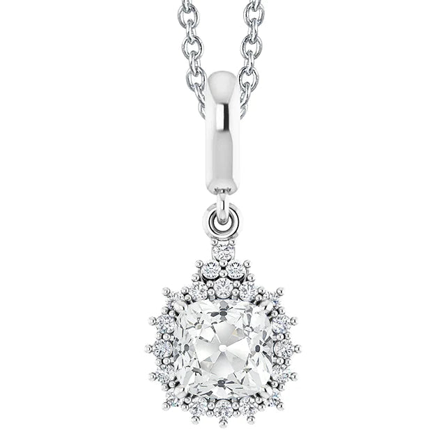 4.50 Carats Cushion Old Miner Women Real Diamond Pendant White Gold 14K