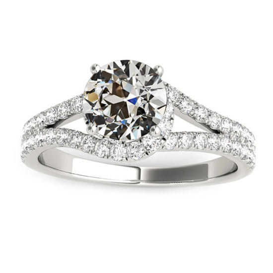 4.50 Carats Halo Natural Old Miner Diamond Ring Gold 14K Split Shank Pave Set