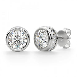 4.50 Carats Natural Diamonds Ladies Studs Earrings White Gold 14K Bezel Set