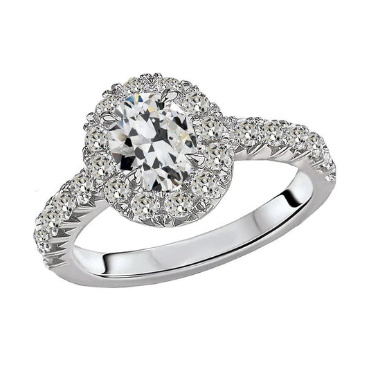 4.50 Carats Natural Halo Ring Round & Oval Old Miner Diamond With Accents