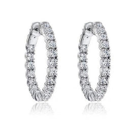 4.50 Carats Natural Round Cut Diamonds Women Hoop Earrings White Gold 14K