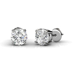 4.50 Carats Prong Set Round Real Diamonds Studs Earrings White Gold 14K