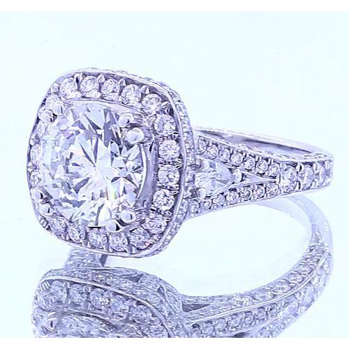 4.50 Carats Real Diamond Round Halo Ring White Gold 14K 3