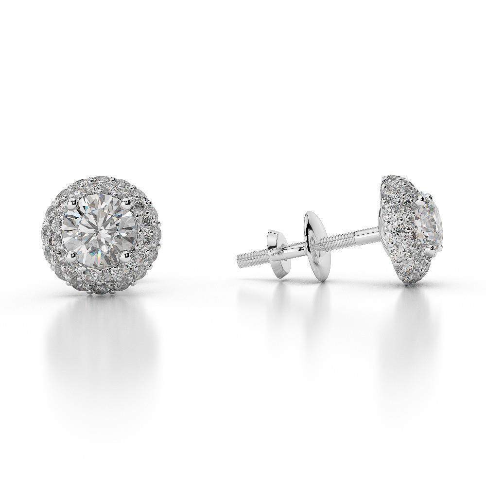4.50 Carats Real Diamonds Women Studs Halo Earrings White Gold 14K