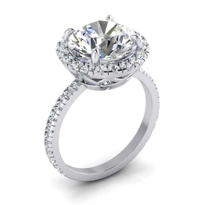 4.50 Carats Round Natural Diamond Ring Halo Setting