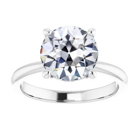4.50 Carats Solitaire Ring Genuine Round Old Mine Cut Diamond 14K White Gold