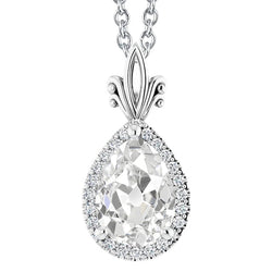 4.50 Carats Women's Halo Real Diamond Pendant Pear Old Cut Slide Prong Set