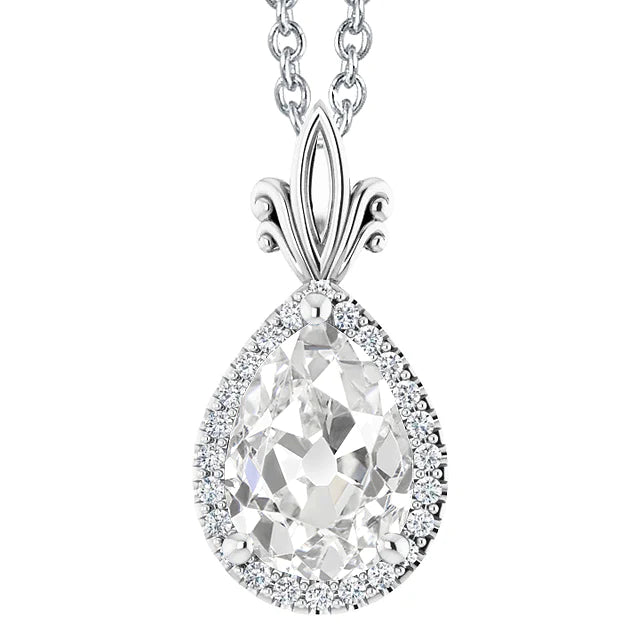 4.50 Carats Women's Halo Real Diamond Pendant Pear Old Cut Slide Prong Set