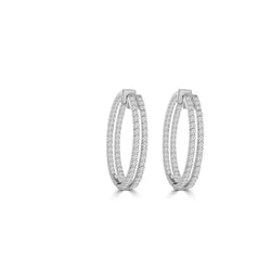 4.50 Ct Double Row Round Cut Genuine Diamonds Hoop Earrings White Gold 14K