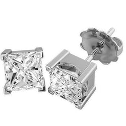 4.50 Ct. Princess Cut Prong Set Natural Diamonds Studs Earrings White Gold 14K