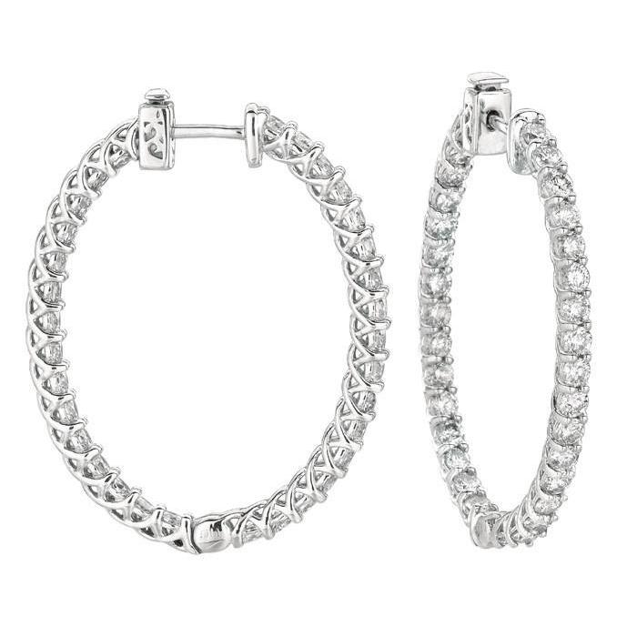 4.52 Carat Oval Shape 7 Pointer Hoop Real Diamond Earring White Gold 14K