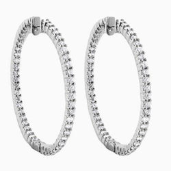 4.60 Carats Round Cut Genuine Diamonds Women Hoop Earrings 14K Gold White