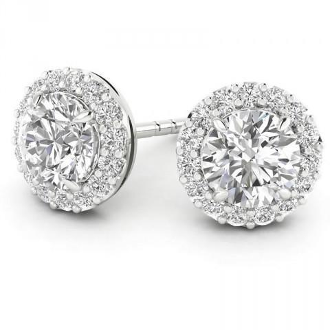 4.60 Carats Sparkling Round Cut Genuine Diamond Stud Halo Earrings White Gold
