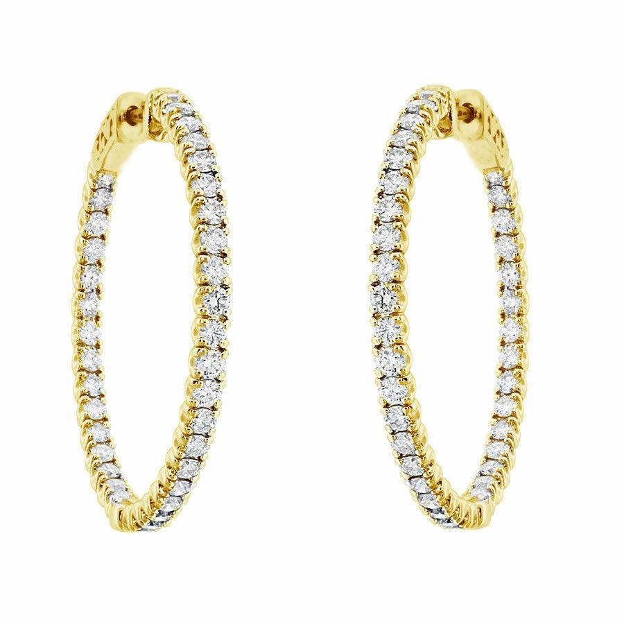 4.70 Carats Brilliant Cut Real Diamonds Women Hoop Earrings Gold Yellow