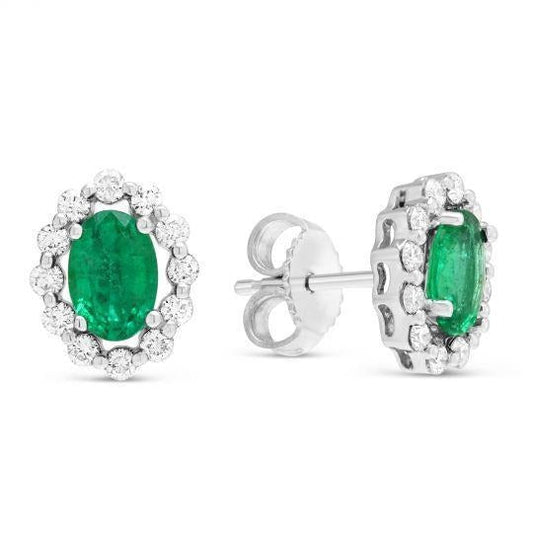 4.70 Carats Prong Set Green Emerald With Diamonds Stud Halo Earrings