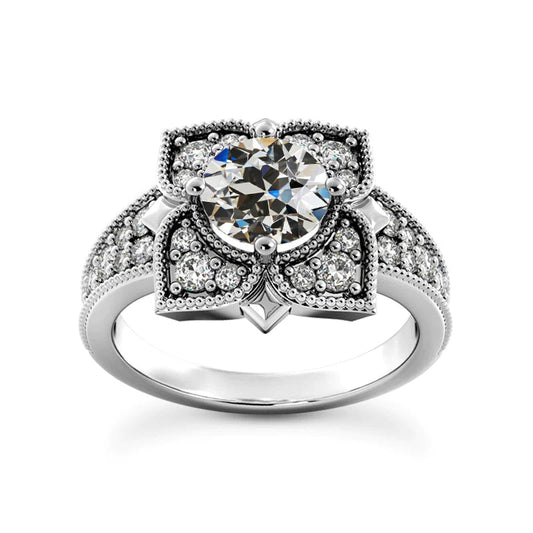 4.75 Carats Halo Engagement Ring Round Old Mine Cut Real Diamond