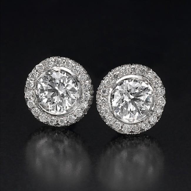 4.80 Carats Round Cut Genuine Diamonds Halo Women Stud Earrings 14K Gold White