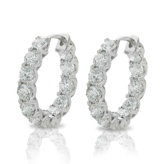 4.80 Ct Real Diamonds Hoop Earrings Sparkling Round Cut