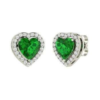 4.90 Carats Green Emerald With Diamonds Lady Studs Halo Earrings White Gold