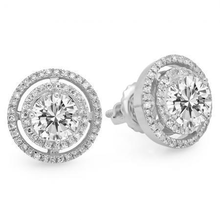 4.90 Carats Round Brilliant Cut Real Diamond Women Stud Halo Earrings