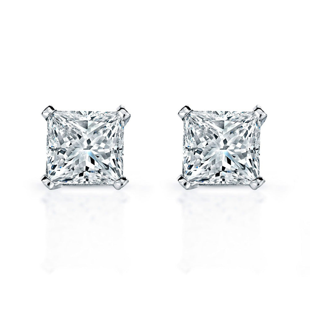 4 Carats Women Stud Earrings Real Princess Cut Real Natural Earth Mined Diamonds White Gold 14K