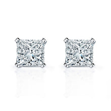 4 Carats Women Stud Earrings Real Princess Cut Real Natural Earth Mined Diamonds White Gold 14K
