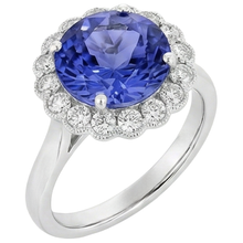 natural round tanzanite 5.00ct ring close up detail