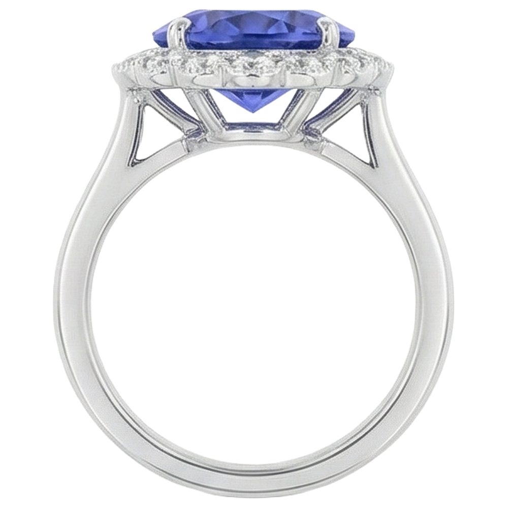 natural round tanzanite 5.00ct ring profile view