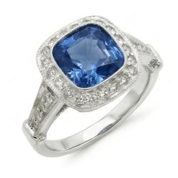 5.01 Carats Blue Sapphire Cushion Halo Natural Earth Mined DIAMOND ( NOT LAB GROWN ) Ring Jewellery