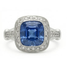 5.01 Carats Blue Sapphire Cushion Halo Natural Earth Mined DIAMOND ( NOT LAB GROWN ) Ring Jewellery