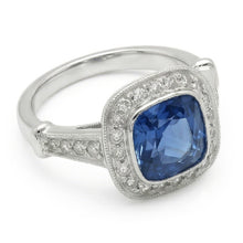 5.01 Carats Blue Sapphire Cushion Halo Natural Earth Mined DIAMOND ( NOT LAB GROWN ) Ring Jewellery