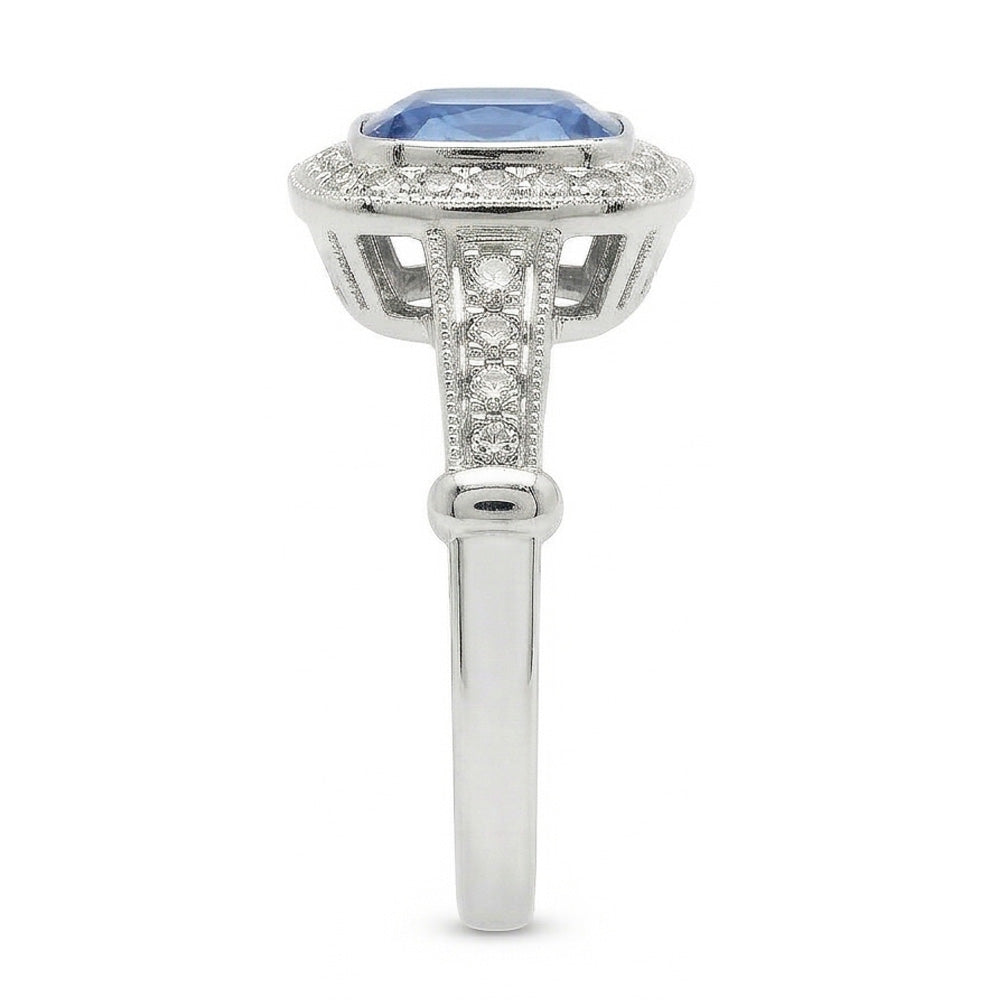 5.01 Carats Blue Sapphire Cushion Halo Natural Earth Mined DIAMOND ( NOT LAB GROWN ) Ring Jewellery