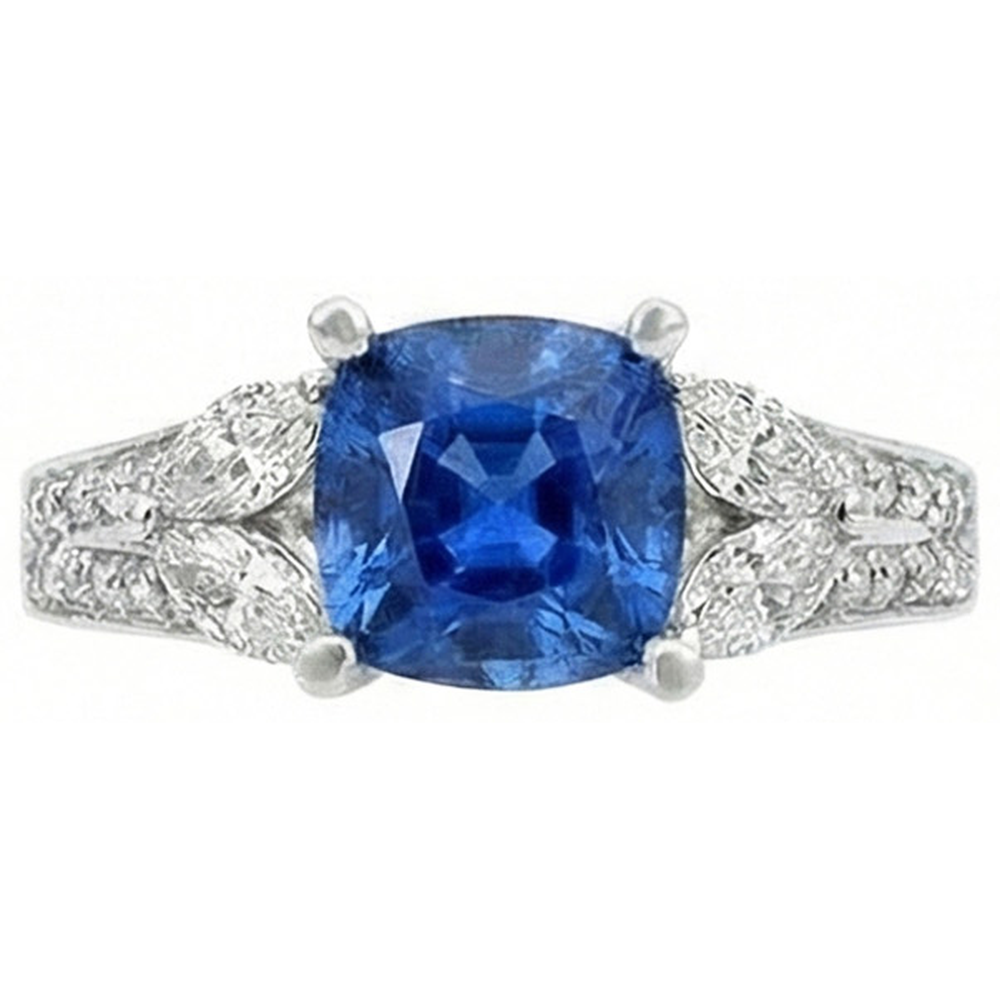 5.10 Ct Ceylon Blue Sapphire And Natural Earth Mined DIAMOND ( NOT LAB GROWN )s Ring White Gold 14K