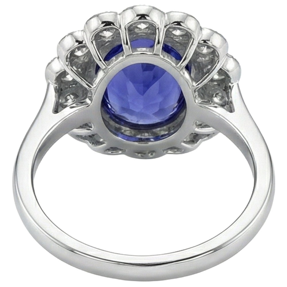 5.15 Ct Oval Bezel Set Tanzanite With Natural Earth Mined Diamonds Ring 14K White Gold