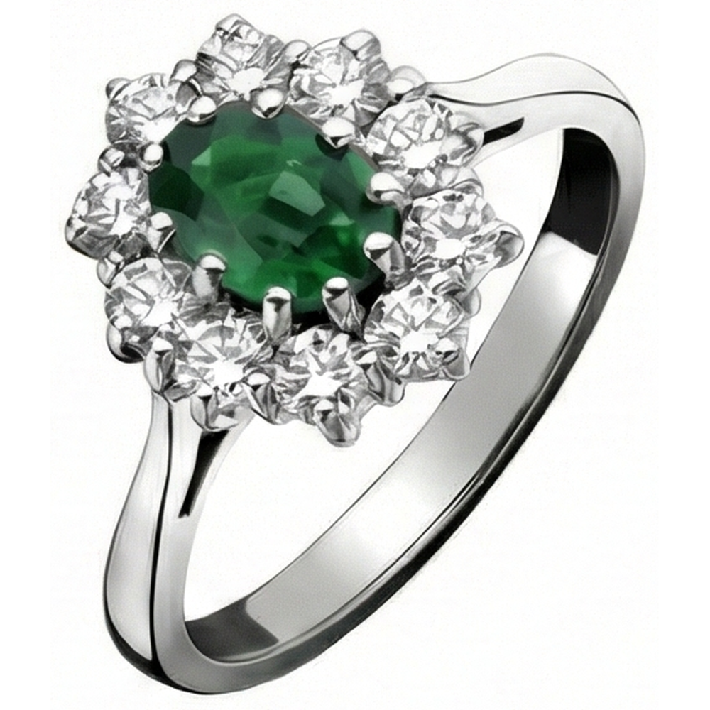 5.25 Carats Green Emerald And Natural Earth Mined Diamonds Engagement Ring White Gold 14K