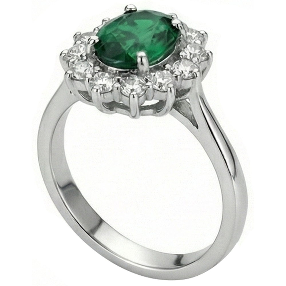 5.25 Carats Green Emerald And Natural Earth Mined Diamonds Engagement Ring White Gold 14K