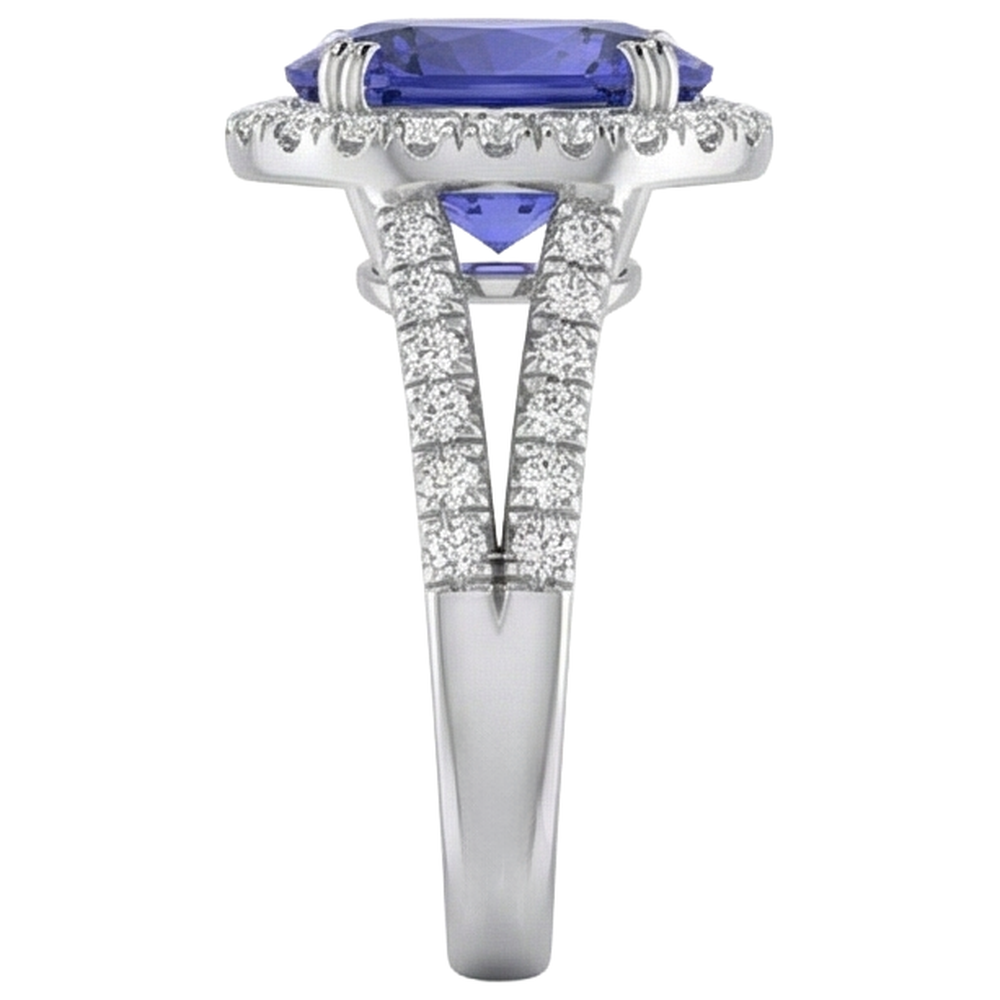 5.25 Ct Blue Tanzanite And Natural Earth Mined Diamonds Ring 14K White Gold
