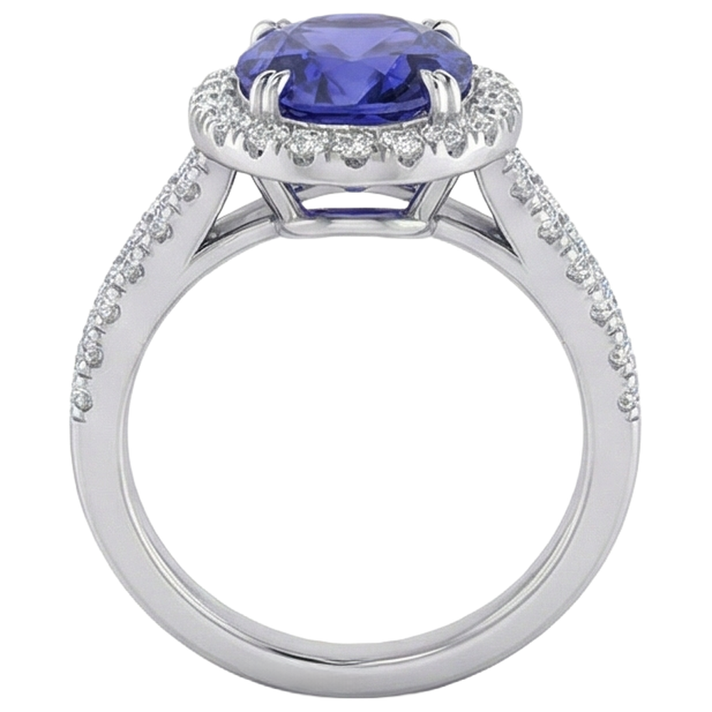 5.25 Ct Blue Tanzanite And Natural Earth Mined Diamonds Ring 14K White Gold