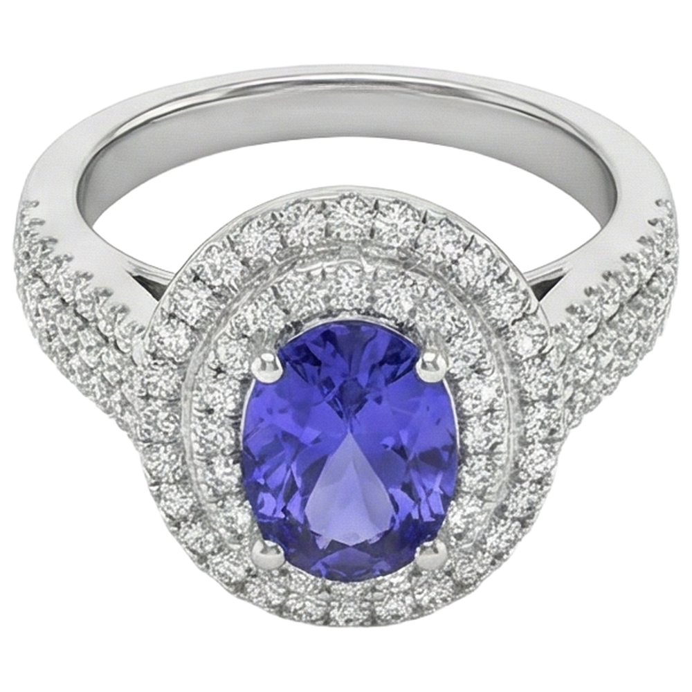 natural round tanzanite 5.25ct ring close up detail