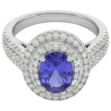 natural round tanzanite 5.25ct ring close up detail