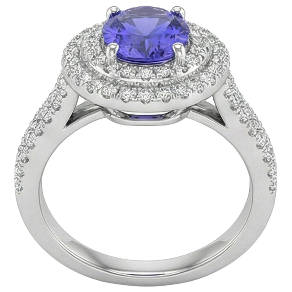 natural round tanzanite 5.25ct ring profile view