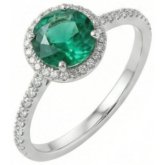 5.25 Ct Green Emerald With Natural Earth Mined Diamond White Gold 14K