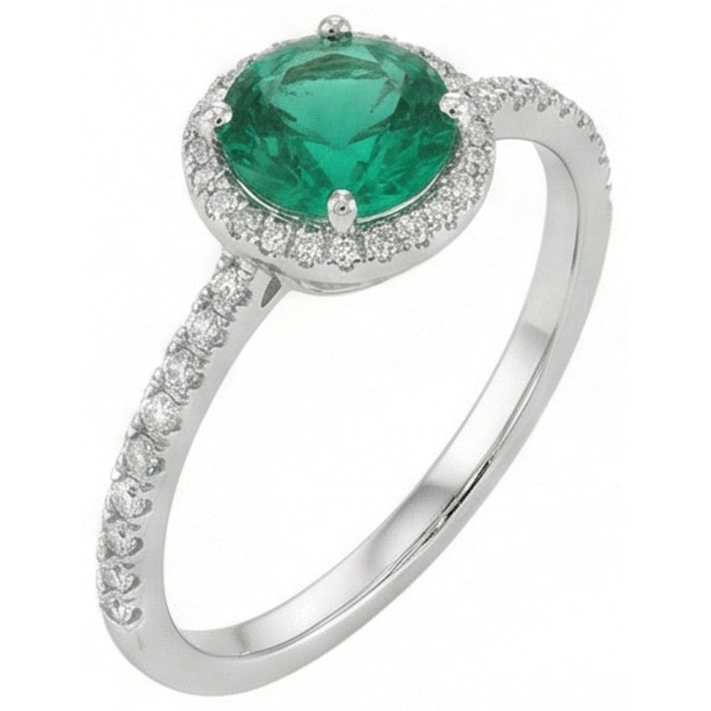 5.25 Ct Green Emerald With Natural Earth Mined Diamond White Gold 14K