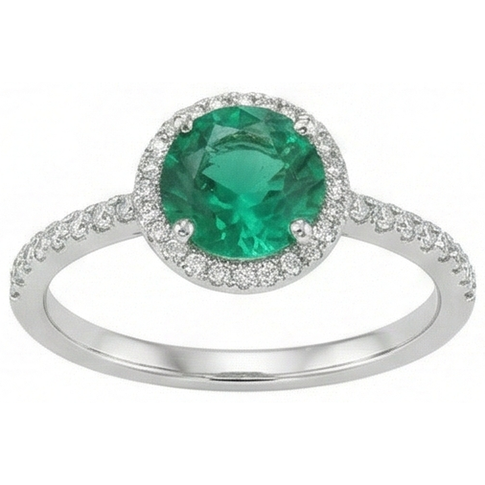 5.25 Ct Green Emerald With Natural Earth Mined Diamond White Gold 14K